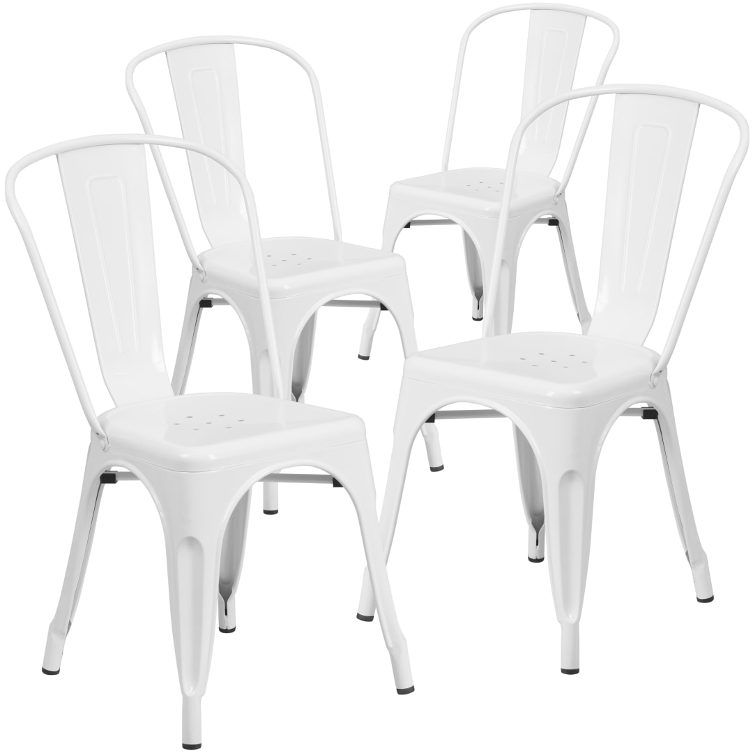 Luke Commercial Grade 4 Pack White Metal Indoor-Outdoor Stackable Chair