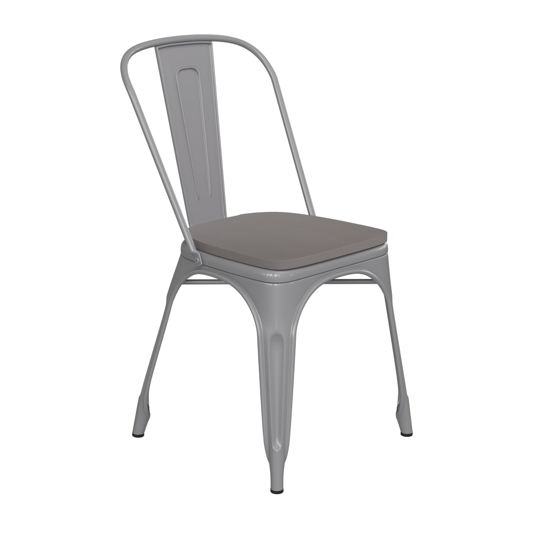 Perry Commercial Grade Silver Metal Indoor-Outdoor Stackable Chair with Gray Poly Resin Wood Seat