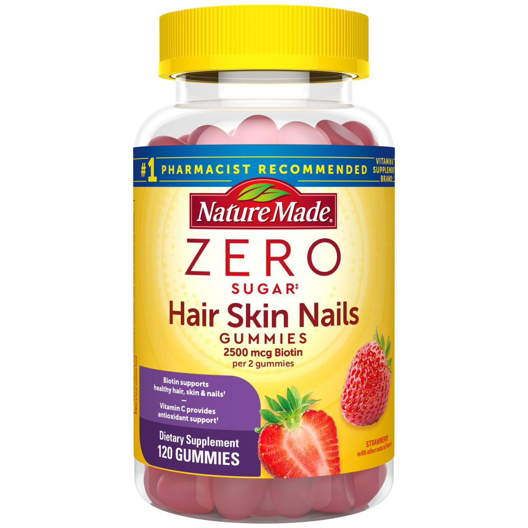 Nature Made Zero Sugar Hair Skin Nails Gummies - Strawberry Flavor - 120ct