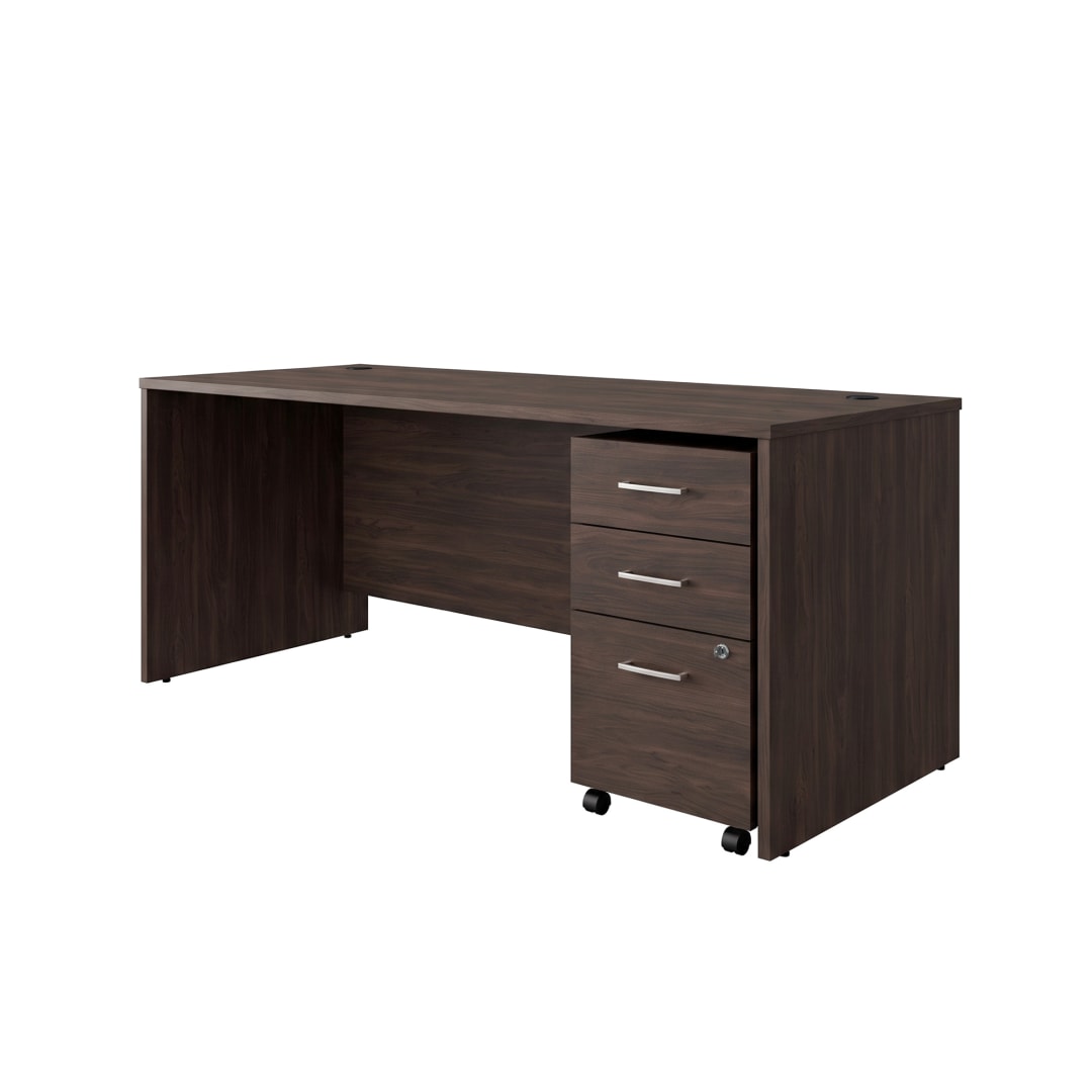 Cornerstone 71"W x 29.25"D Executive Desk with 3-Drawer Mobile Pedestal, Espresso