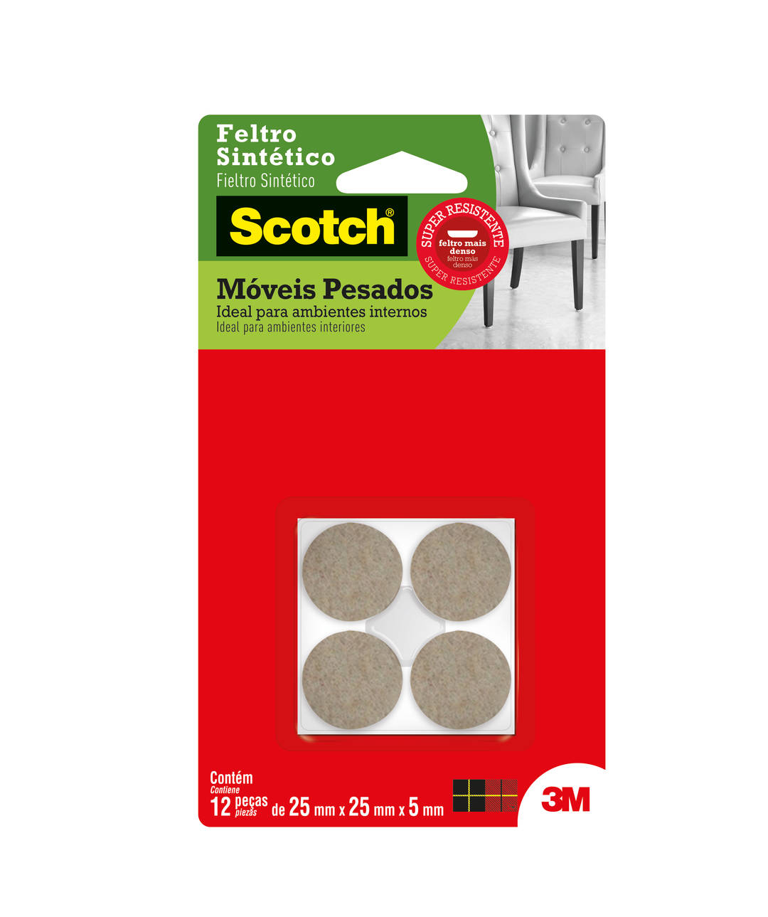 Feltro Sintético para Móveis Pesados 3M™ Scotch™ Redondo, Marrom, Grande, 12 Unidades