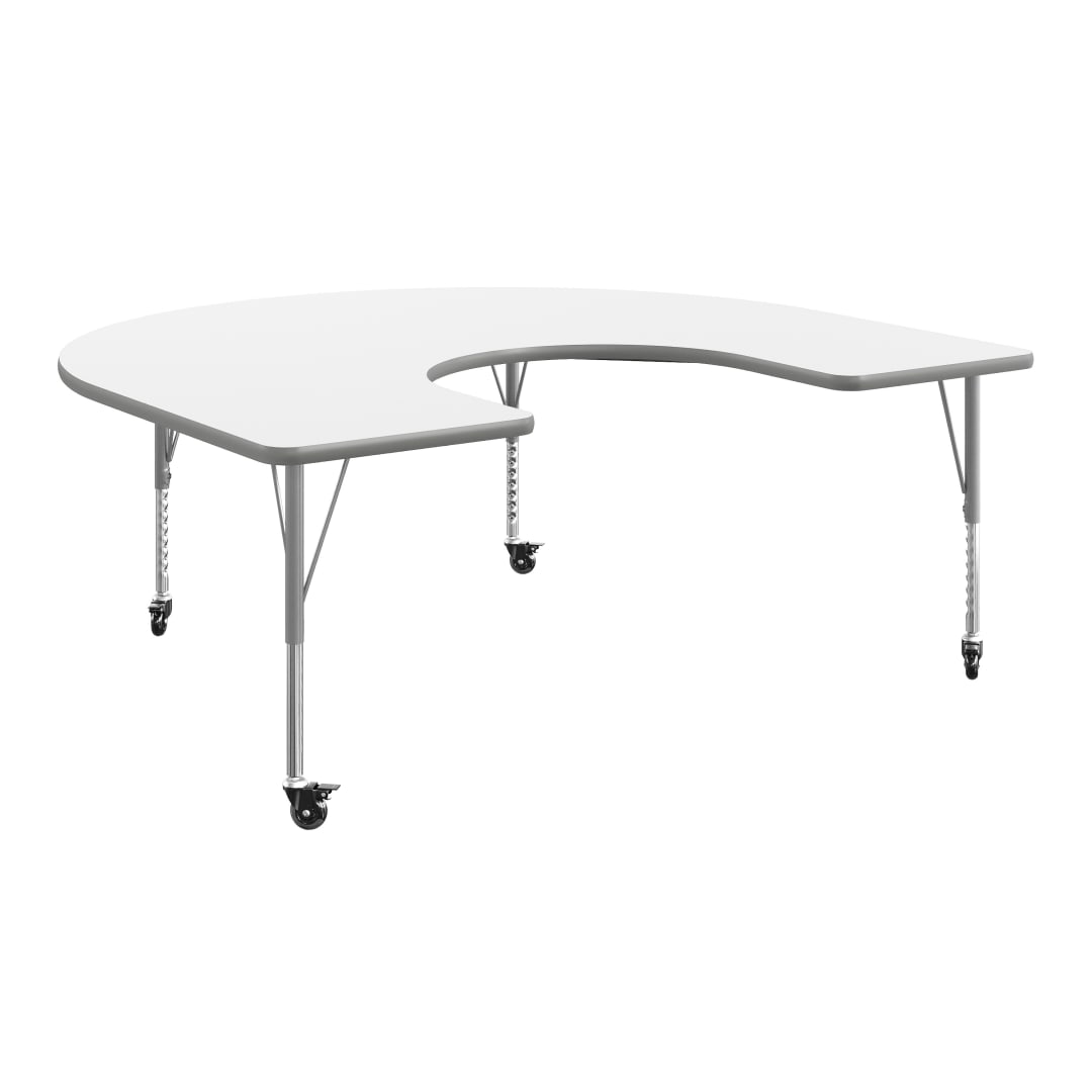 Wren 66'' x 60" Horseshoe Adjustable Height Activity Table, Thermal Laminate Top, Short Legs with Locking Casters, White