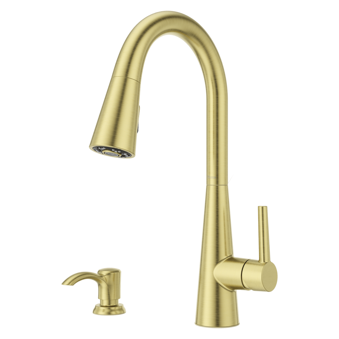 Barulli 1-Handle Pull-Down Kitchen Faucet with Soap Dispenser in Brushed Gold