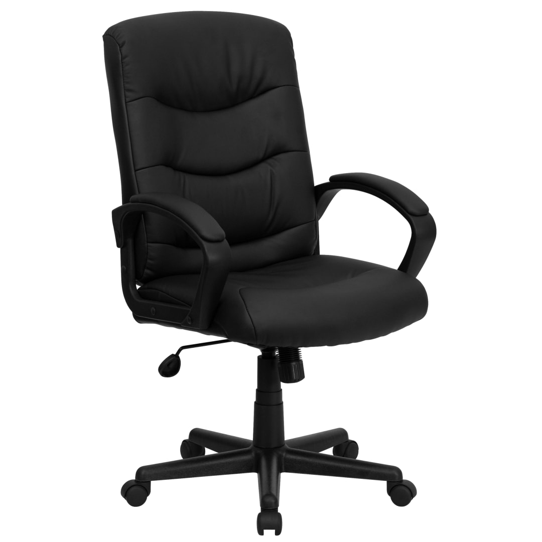 Chelsea Mid-Back Black LeatherSoft Executive Swivel Office Chair with Three Line Horizontal Stitch Back and Arms