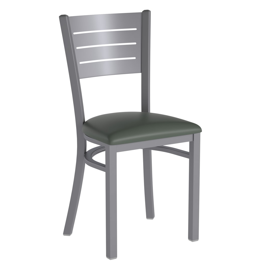 HERCULES Silver Slat Back Metal Restaurant Chair - Green Vinyl Seat