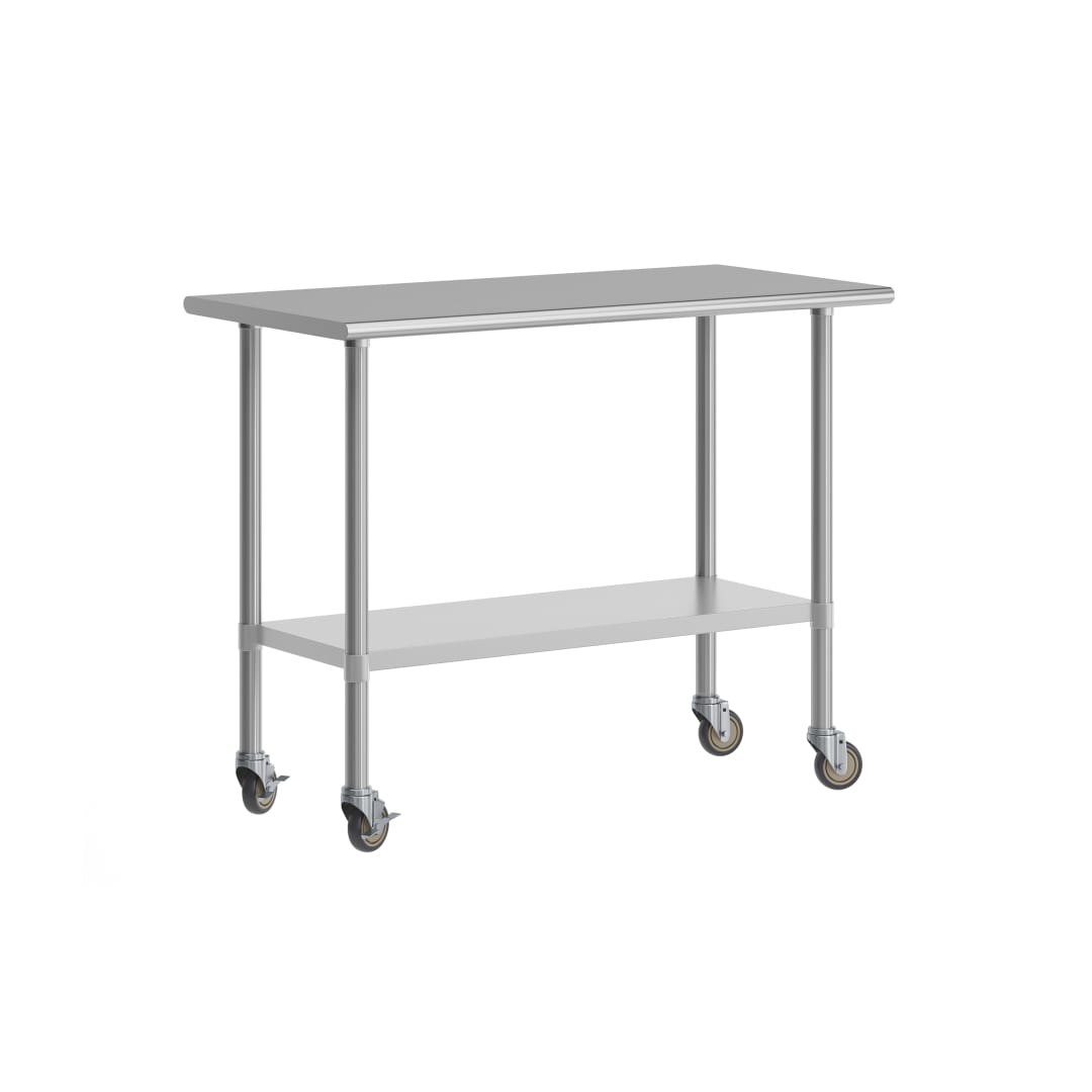 Rawcliffe Portable Prep and Work Table with NSF Certified 18 Gauge Stainless Steel Top Shelf, Galvanized Steel Undershelf and 4 Casters with 2 Locking