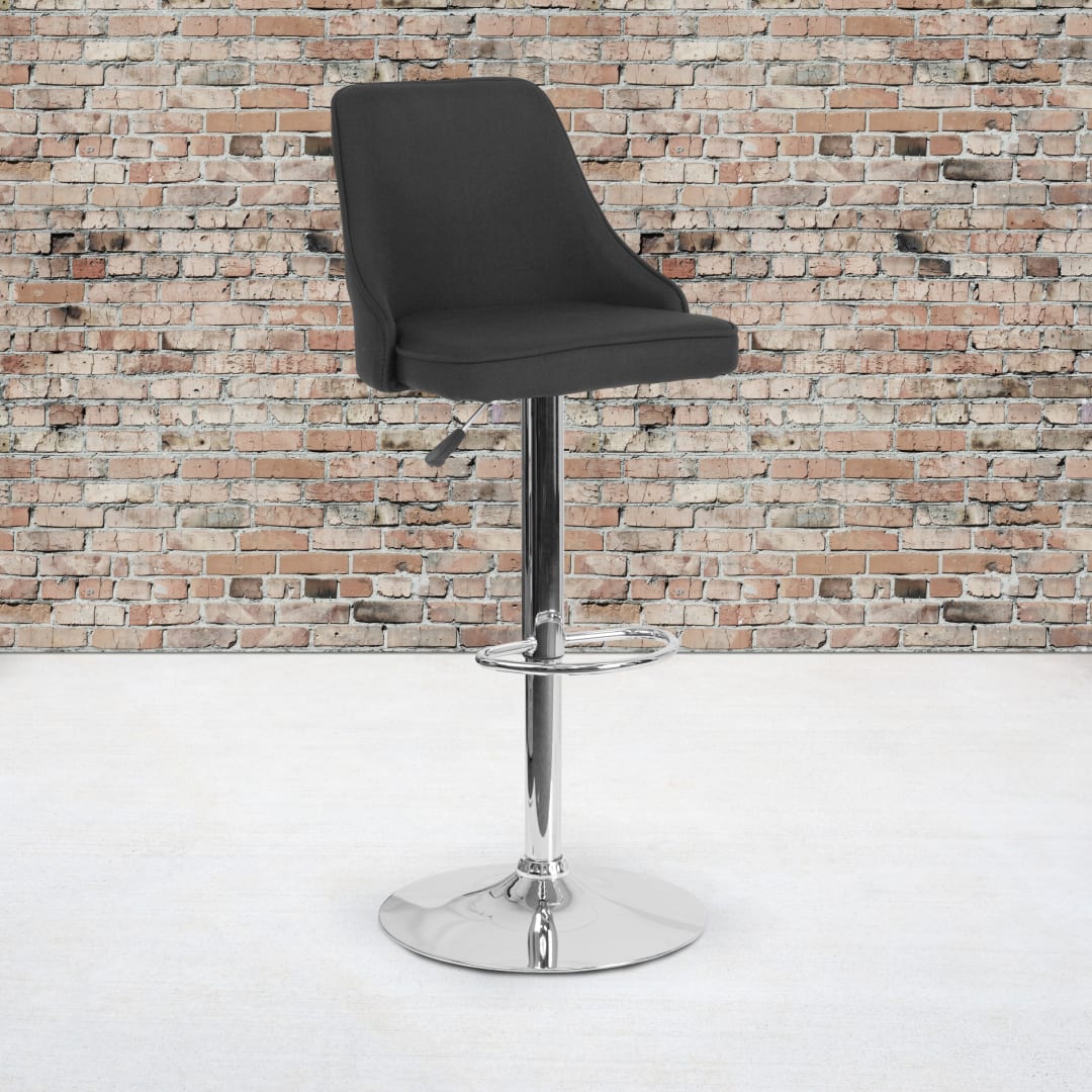 Trieste Contemporary Adjustable Height Barstool in Black Fabric
