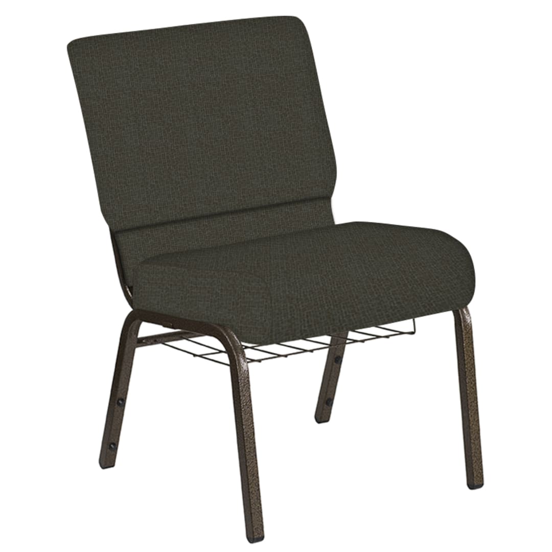 Embroidered 21''W Church Chair in Cobblestone Chocaqua Fabric with Book Rack - Gold Vein Frame