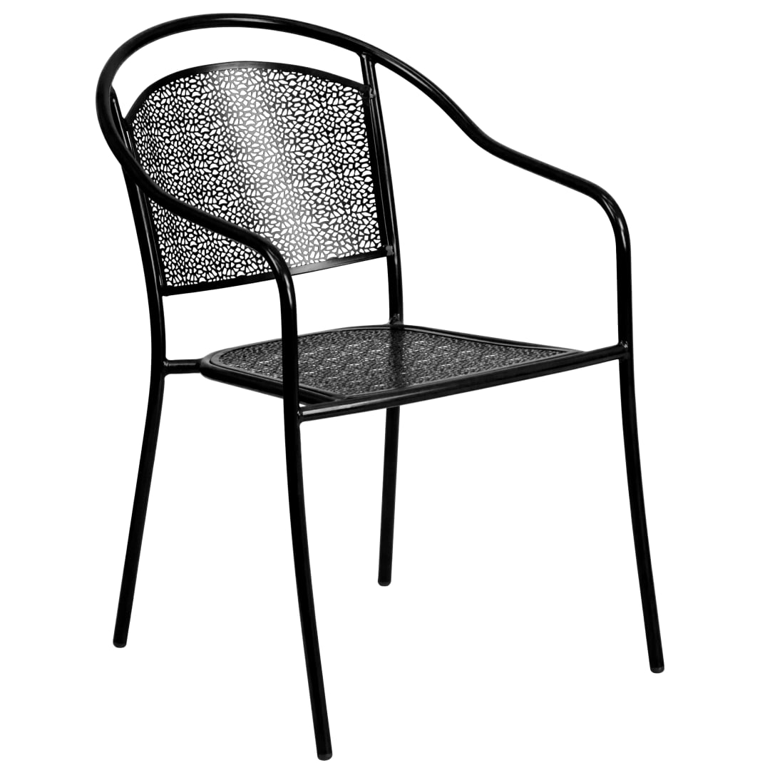 Oia Commercial Grade Black Indoor-Outdoor Steel Patio Arm Chair with Round Back