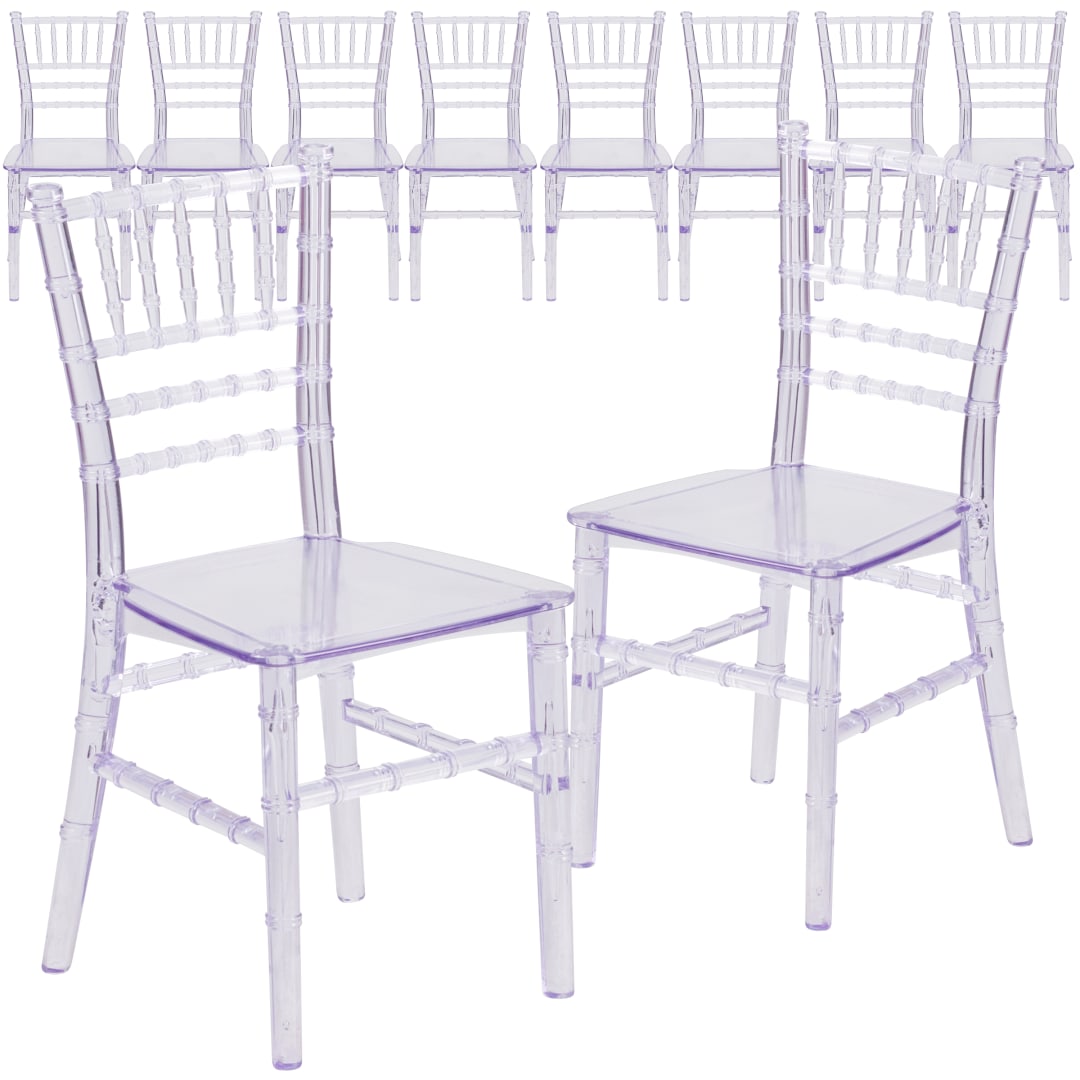 HERCULES Set of 10 Child Size Transparent Chiavari Chairs – Durable Resin Kids Chairs for Weddings, Parties & Everyday Use