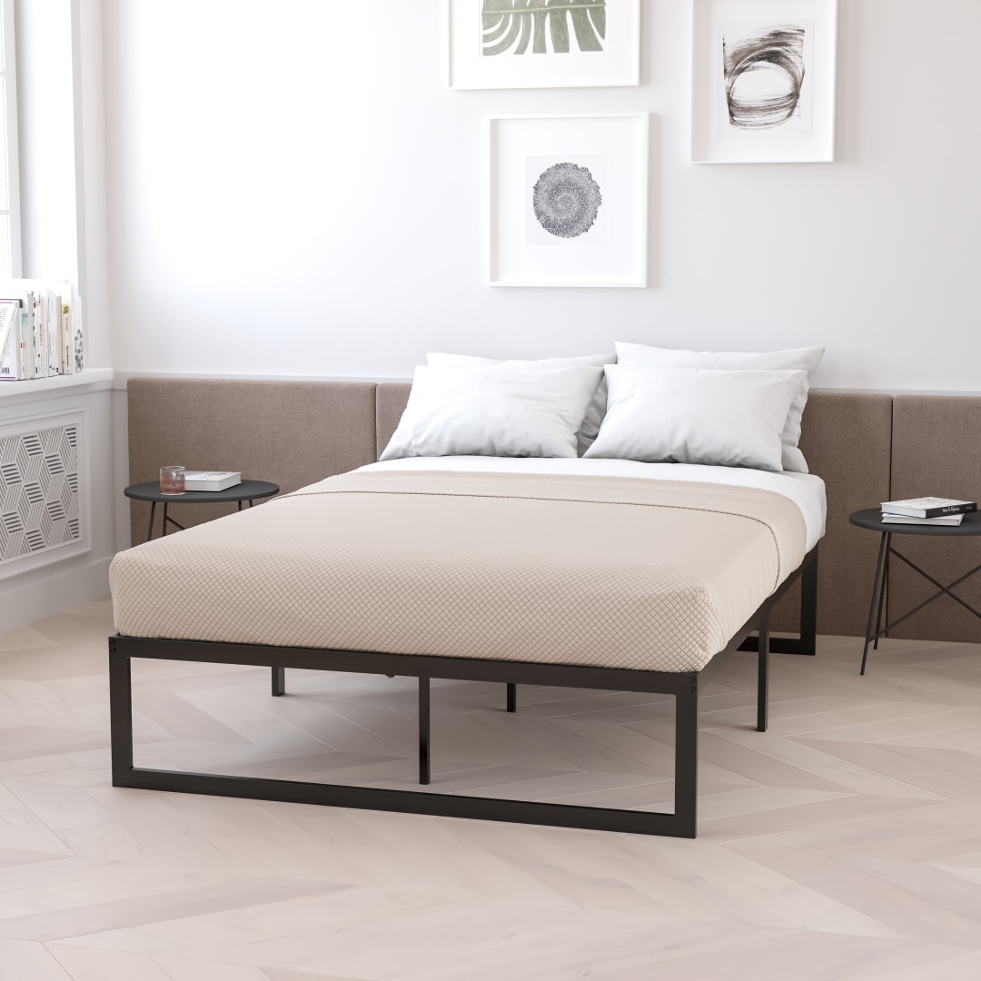 Louis 14 Inch Metal Platform Bed Frame with 12 Inch Memory Foam Pocket Spring Mattress in a Box (No Box Spring Required) - Queen