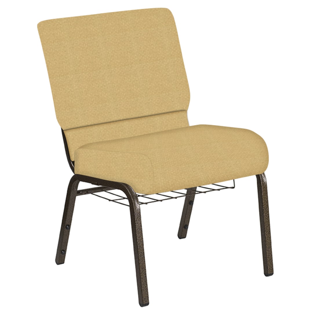 Embroidered 21''W Church Chair in Neptune Dune Fabric with Book Rack - Gold Vein Frame