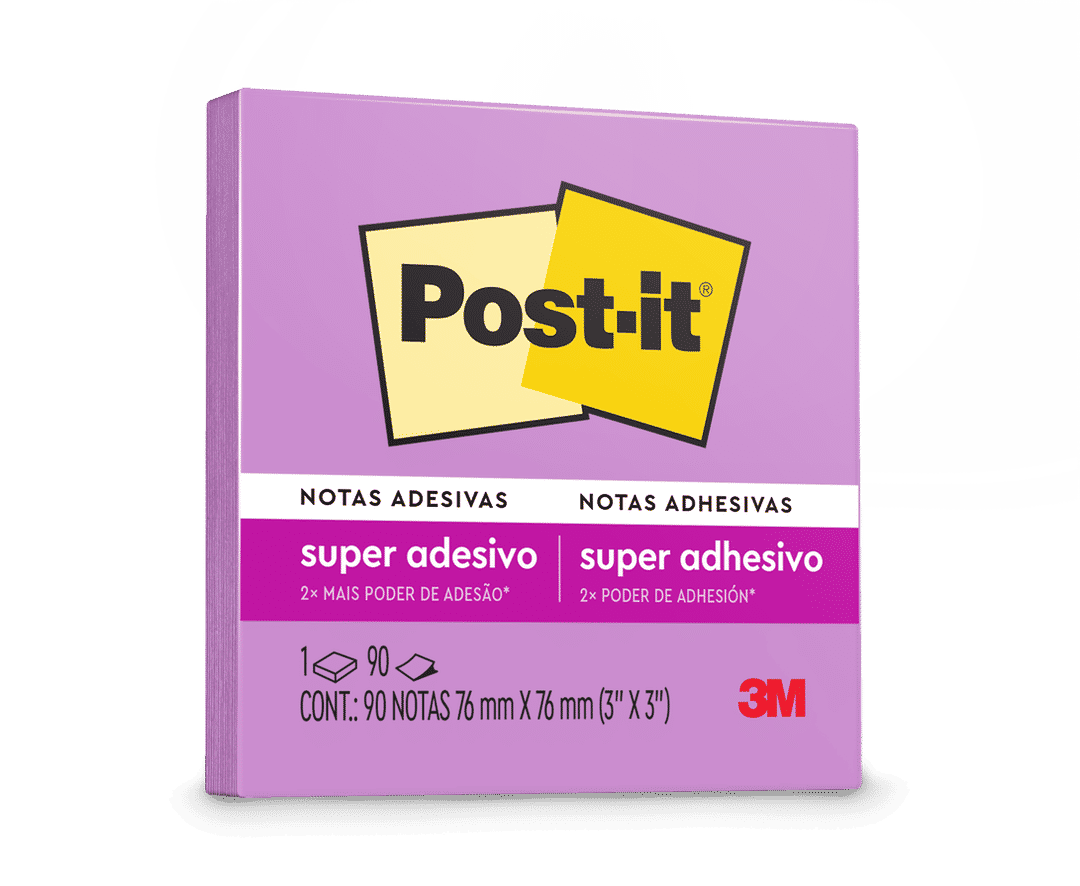 Bloco de Notas Adesivas Post-it®, Lilás, 76 mm x 76 mm, 90 Folhas