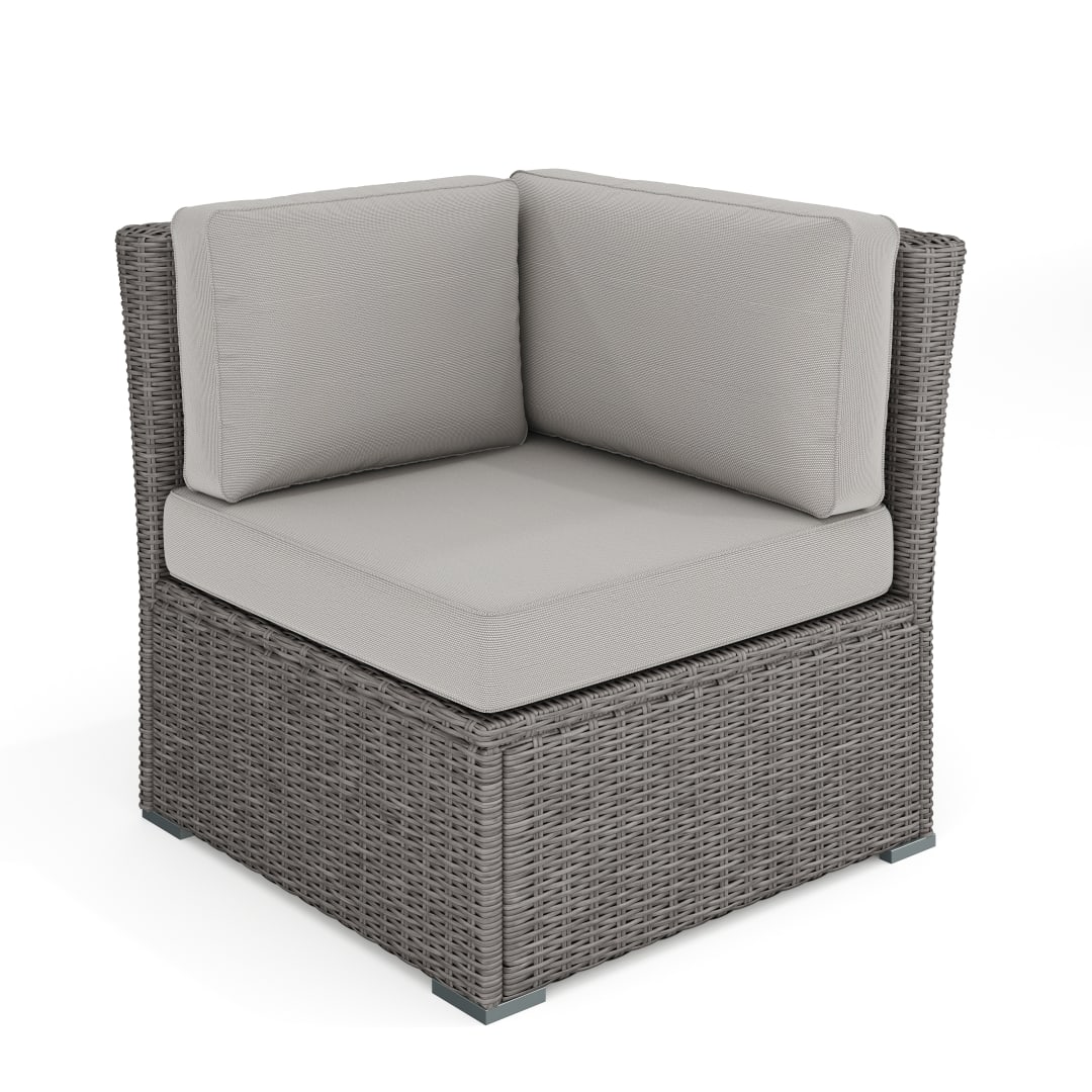 Bedford Indoor-Outdoor Modular Patio Sectional Sofa Corner Seat in Gray Rattan Wicker with Gray All-Weather Cushions