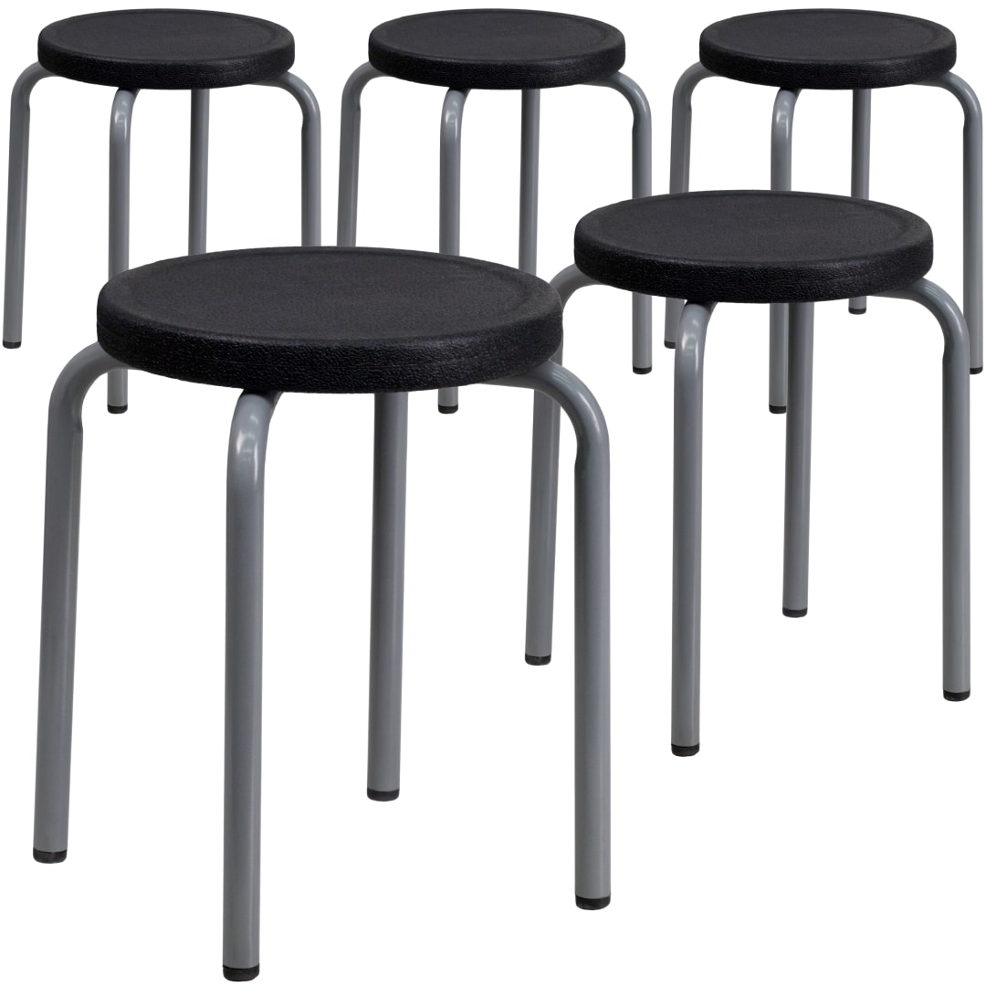 Remington 5 Pack Stackable Stool with Black Seat and Silver Powder Coated Frame