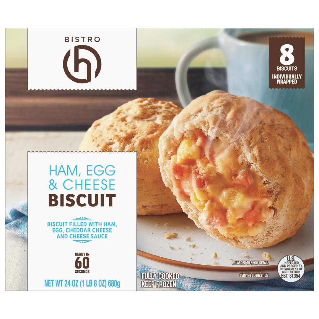 Frozen biscuits with ham and cheese