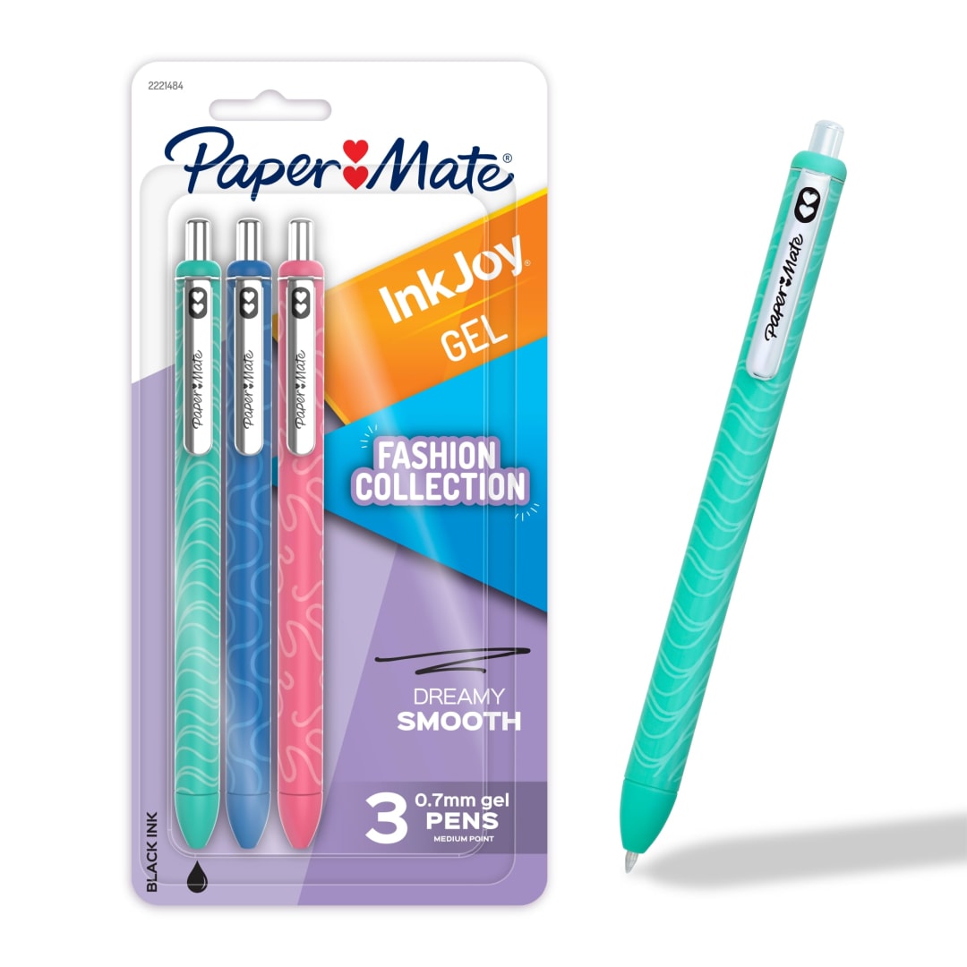 Paper Mate InkJoy Gel Pens, Fashion Barrels, Retractable, Medium Point (0.7mm), Black, 3 Count