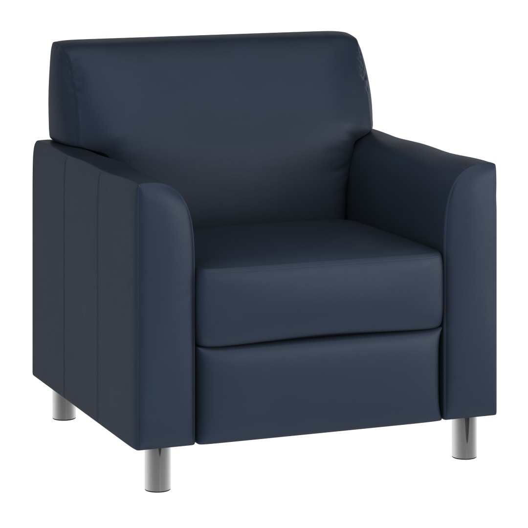 HERCULES Diplomat Navy LeatherSoft Chair with Clean Line-Stitched Frame and Chrome Legs
