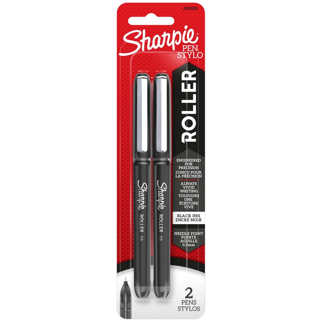 Sharpie® RollerBall® Pen, Needle Point (0.5mm) Precision Pen, Black Ink, 2 Count