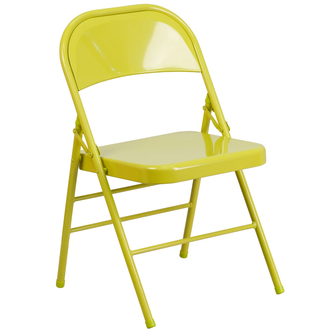 HERCULES COLORBURST Series Twisted Citron Triple Braced &amp; Double Hinged Metal Folding Chair