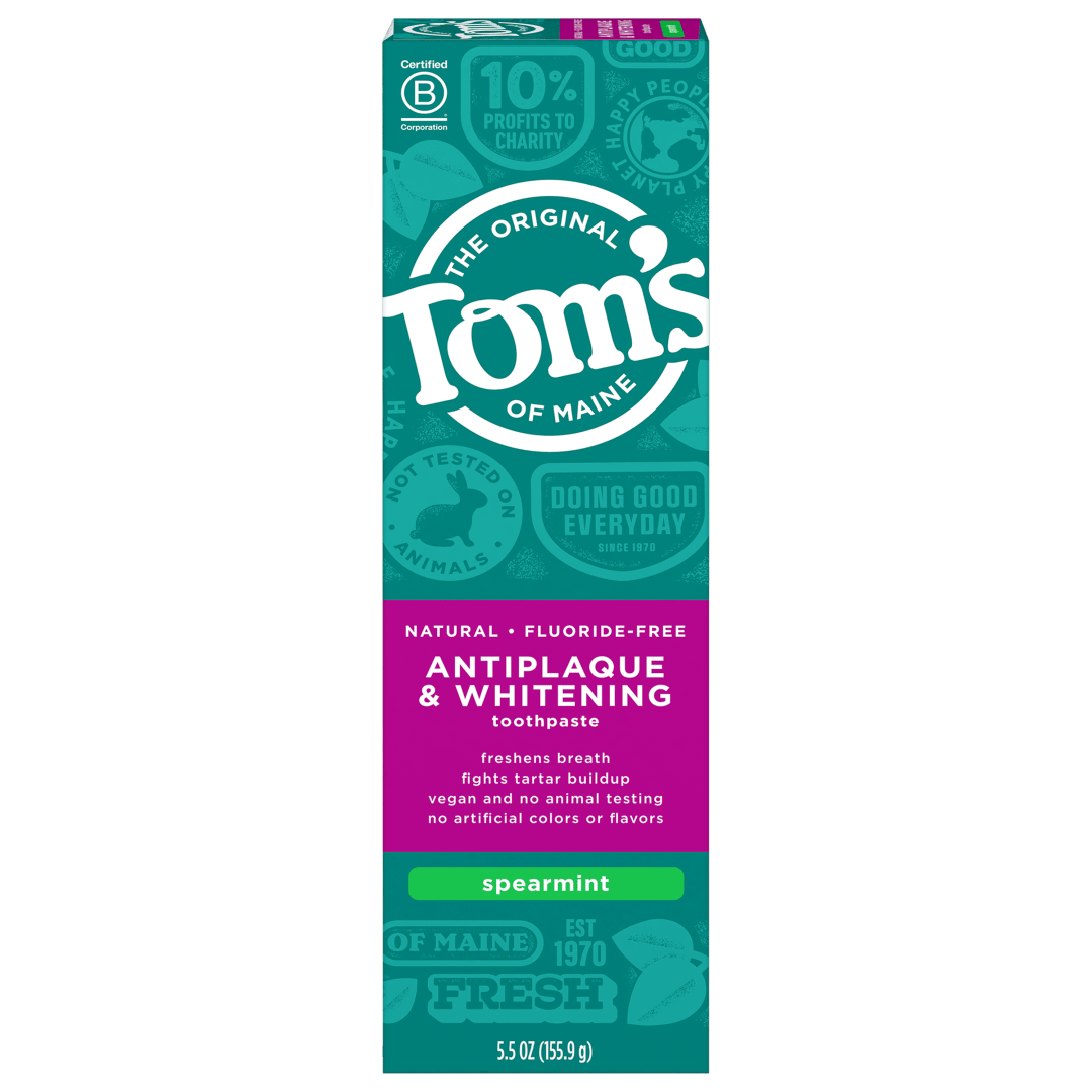 Tom's of Maine Fluoride-Free Antiplaque & Whitening Natural Toothpaste, Spearmint, 5.5 oz.