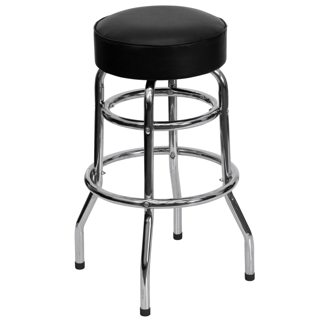 Bruno Double Ring Chrome Barstool with Black Seat