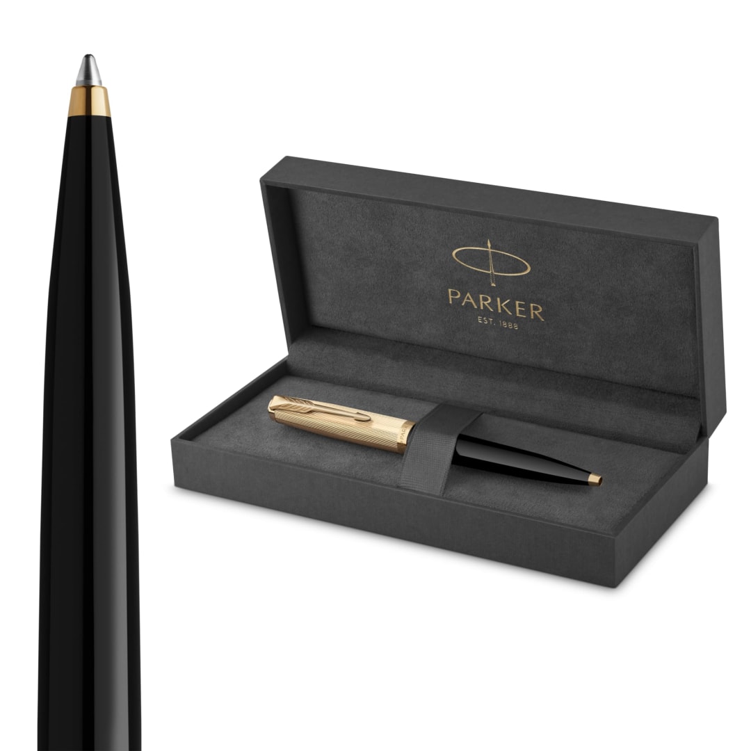 Parker 51 Ballpoint Pen, Black Barrel with Gold Trim, Medium Point with Black Ink, Gift Box