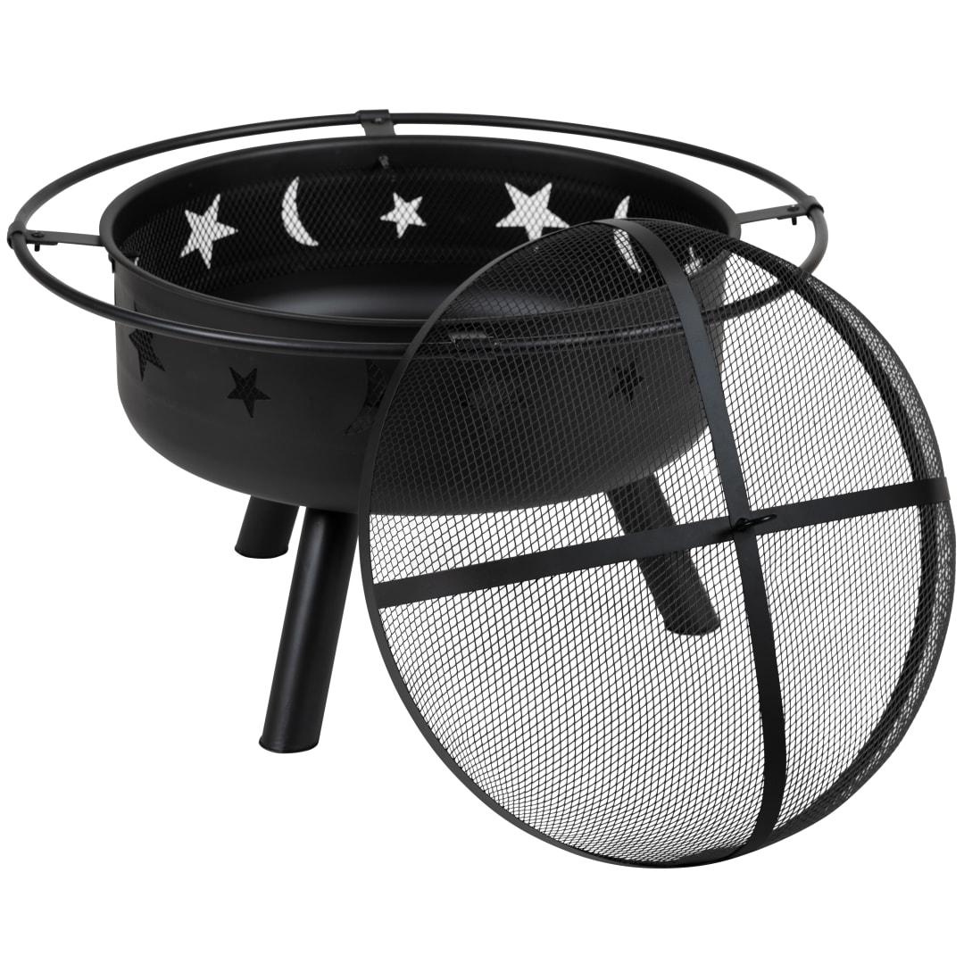 Chelton 29" Round Wood Burning Firepit with Mesh Spark Screen