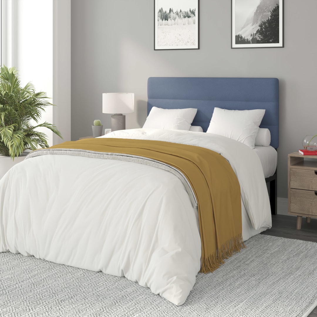 Paxton Full Channel Stitched Fabric Upholstered Headboard, Adjustable Height from 44.5" to 57.25" - Blue