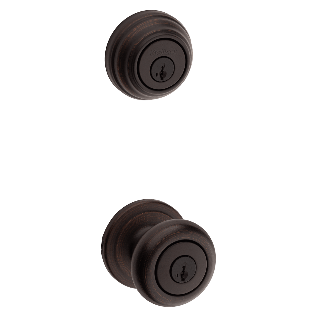 991 Juno Keyed Entry Knob and Single Cylinder Deadbolt Combo Pack featuring SmartKey Security™ in Venetian Bronze