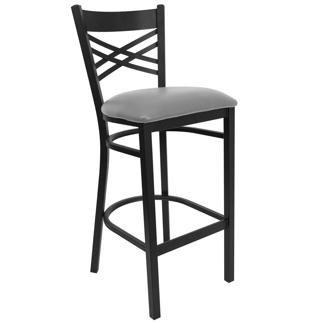 HERCULES Series Black ''X'' Back Metal Restaurant Barstool - Custom Upholstered Seat
