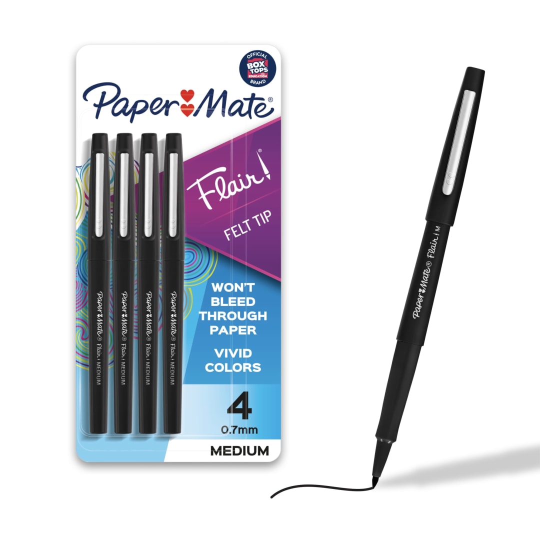Paper Mate® Flair Felt Tip Pens, Medium Point (0.7mm), Black, 4 Count