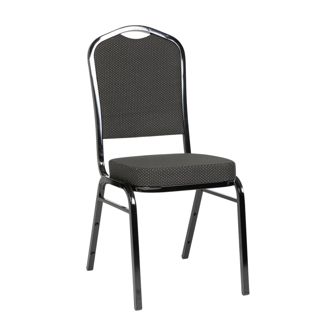 HERCULES Series Crown Back Stacking Banquet Chair in Black Dot Patterned Fabric - Black Frame