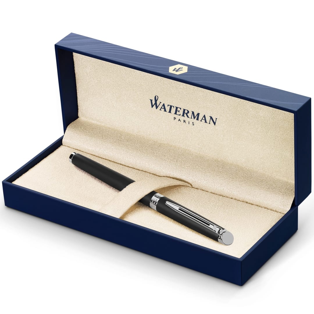 Waterman Hémisphère Fountain Pen | Matt Black with palladium trim | Medium Nib | Blue Ink | Gift Box