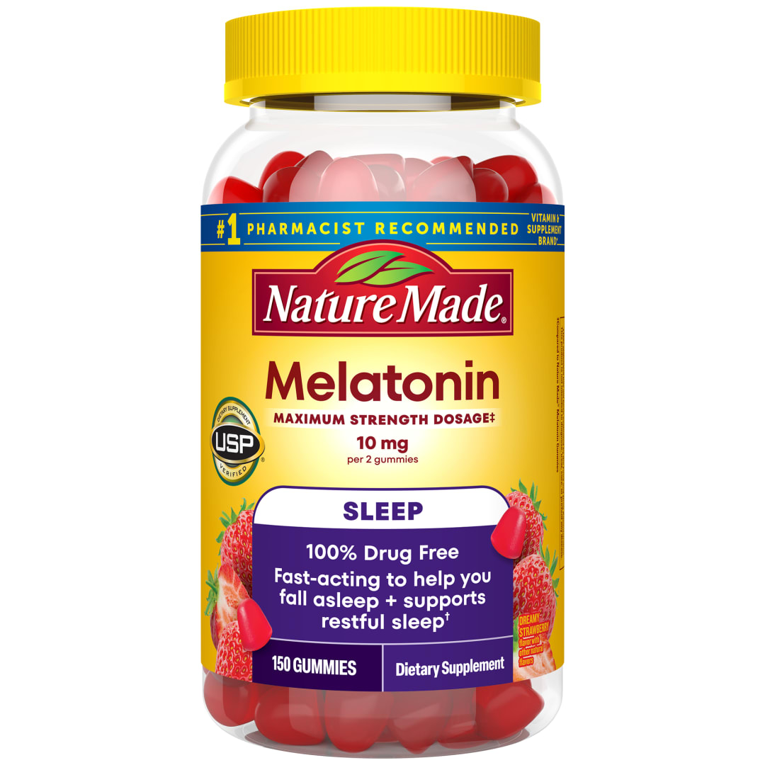 Nature Made Melatonin 10mg per serving Gummies, Maximum Strength Dosage, 100% Drug Free Sleep Aid for Adults, 150 Melatonin Gummies, 75 Day Supply