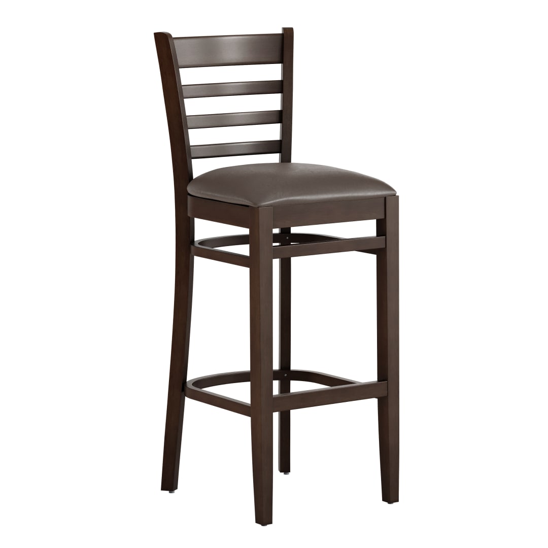 HERCULES Ladder Back Walnut Wood Restaurant Barstool - Mocha Vinyl Seat