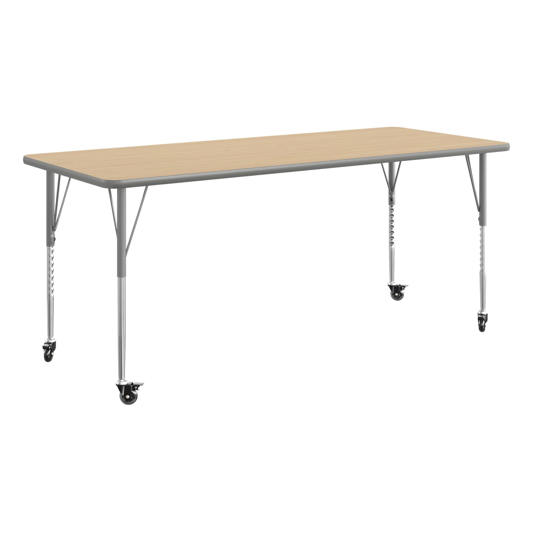 Wren 72" x 30" Adjustable Height Activity Table, Thermal Laminate Top, Standard Legs with Locking Casters, Light Natural