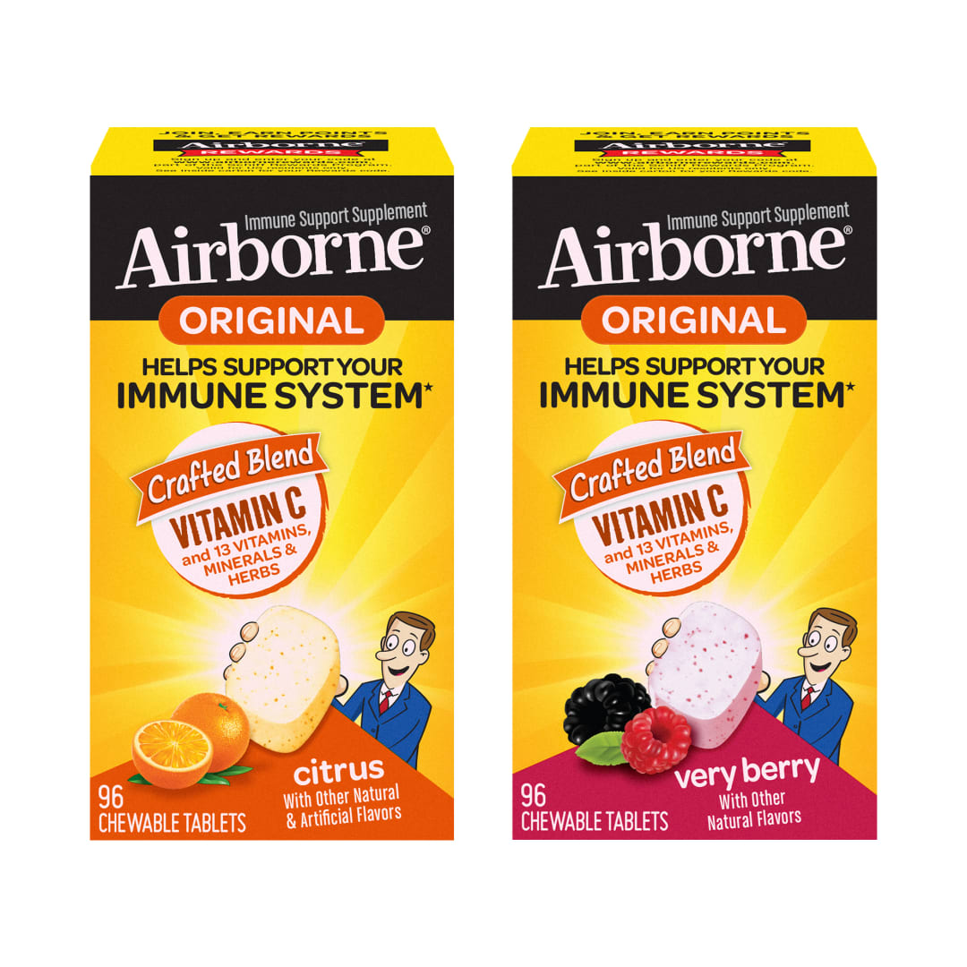 Vitamin C 1000mg - Airborne Kautabletten Bundle, Very Berry Tabletten (96 Stück in einer Box) & Citrus Tabletten (96 Stück in einer Box), Glutenfreie Immununterstützung, reich an Antioxidantien