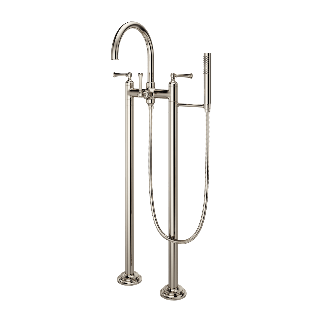 Tisbury Traditional 2-Handle Tub Filler with Hand Shower in Polished Nickel