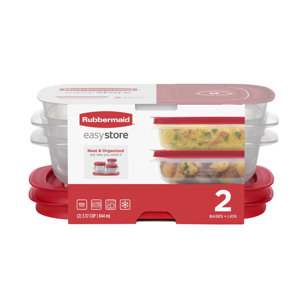 Rubbermaid 3.57-Cup EasyStore Rectangle Containers, 2 Pack, Food Storage Containers, Food Storage Containers with Lids