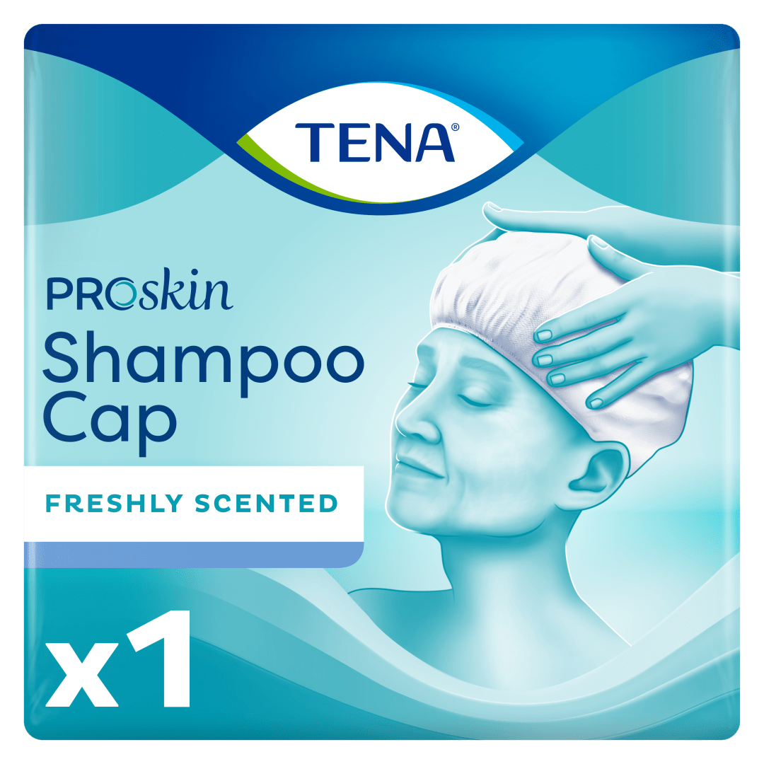 TENA ProSkin Shampoo Cap – Pre-Moistened Cap with Shampoo &amp; Conditioner for Easy No-Rinse Hair Wash, Freshly Scented and Can be Warmed in the Microwave - Pack of 1