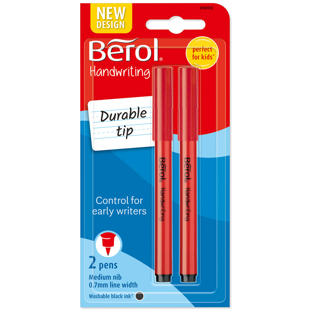 Berol Handwriting Pens | Round Shape | Washable Black Ink | Bright Barrels | 2 Count