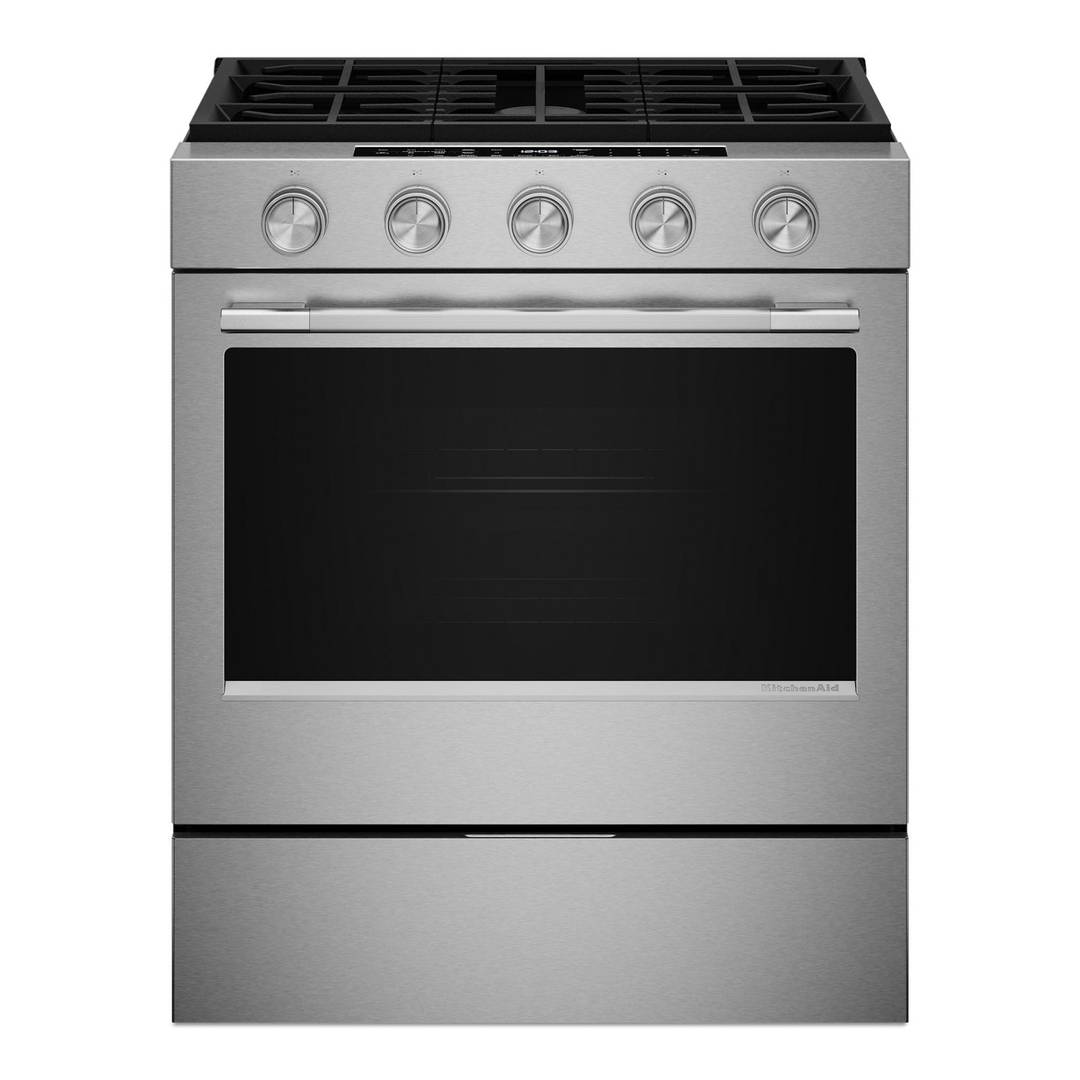 KitchenAid 5 Cu. Ft. Smart Slide-In Natural Gas Range in PrintShield Stainless Finish KSGS530SPS