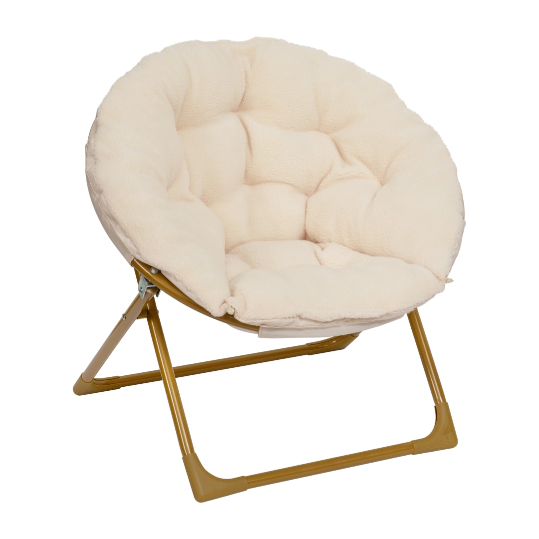 Gwen 23" Kids Cozy Mini Folding Saucer Chair, Sherpa Moon Chair for Toddlers and Bedroom, Ivory/Soft Gold