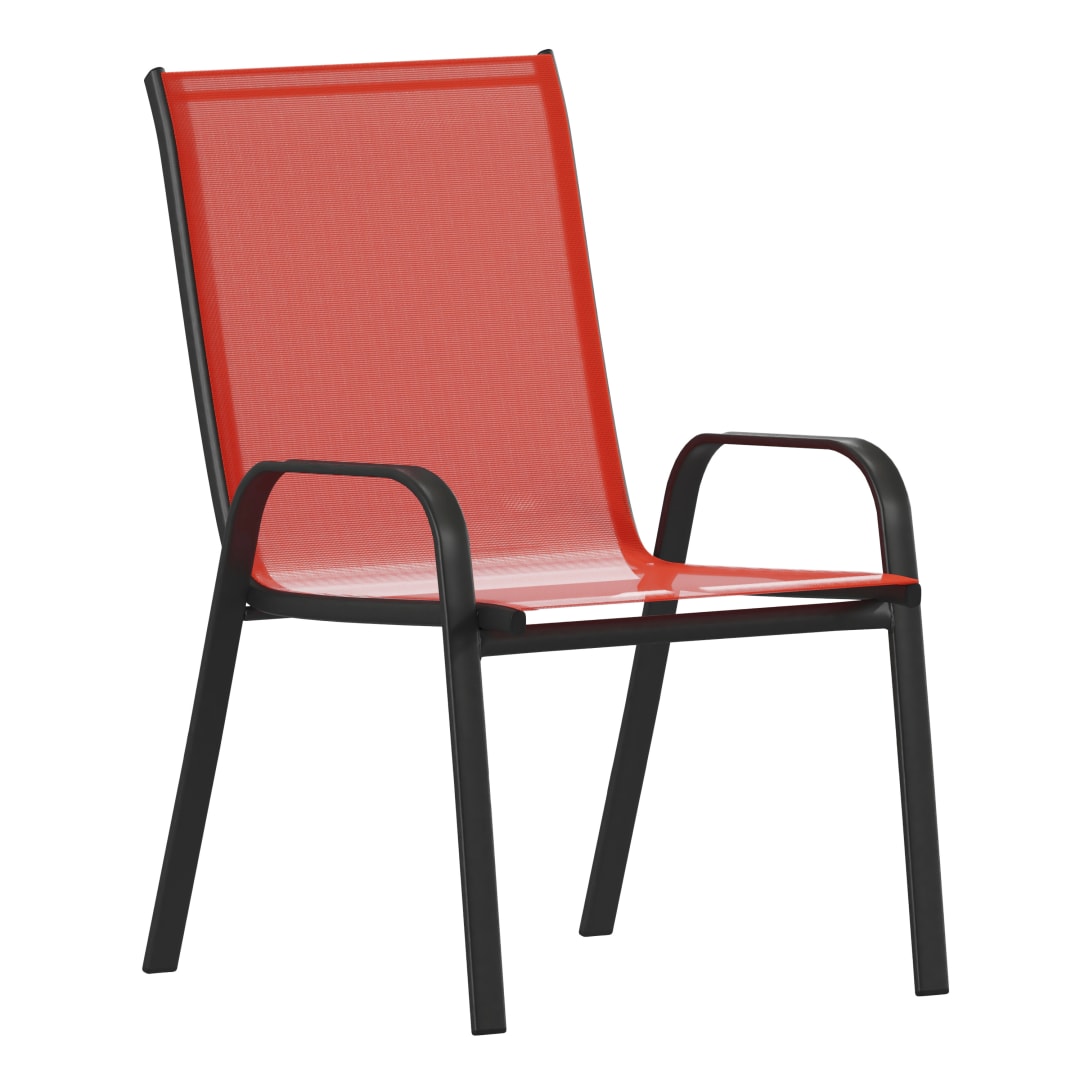 Brazos Series Red Outdoor Stack Chair with Flex Comfort Material and Metal Frame