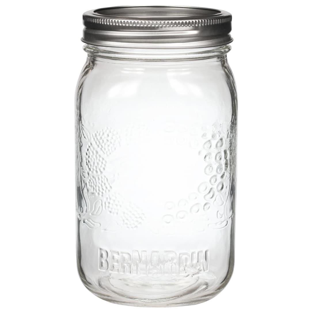 Bernardin Mason Jar with Wide Mouth Lids and Bands, 1L, 12 Count