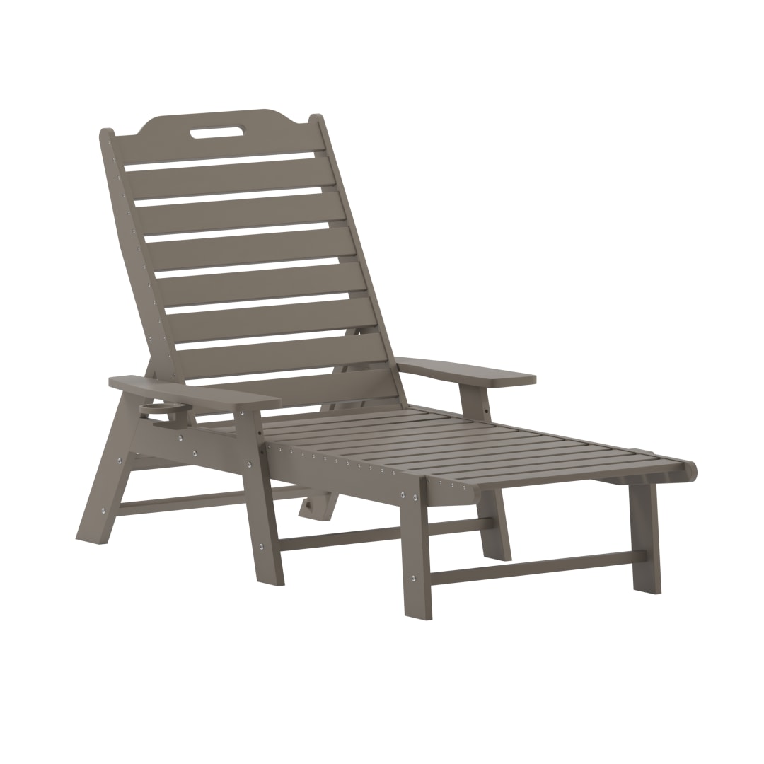 Monterey Adjustable Adirondack Lounger with Cup Holder- All-Weather Indoor/Outdoor HDPE Lounge Chair in Brown