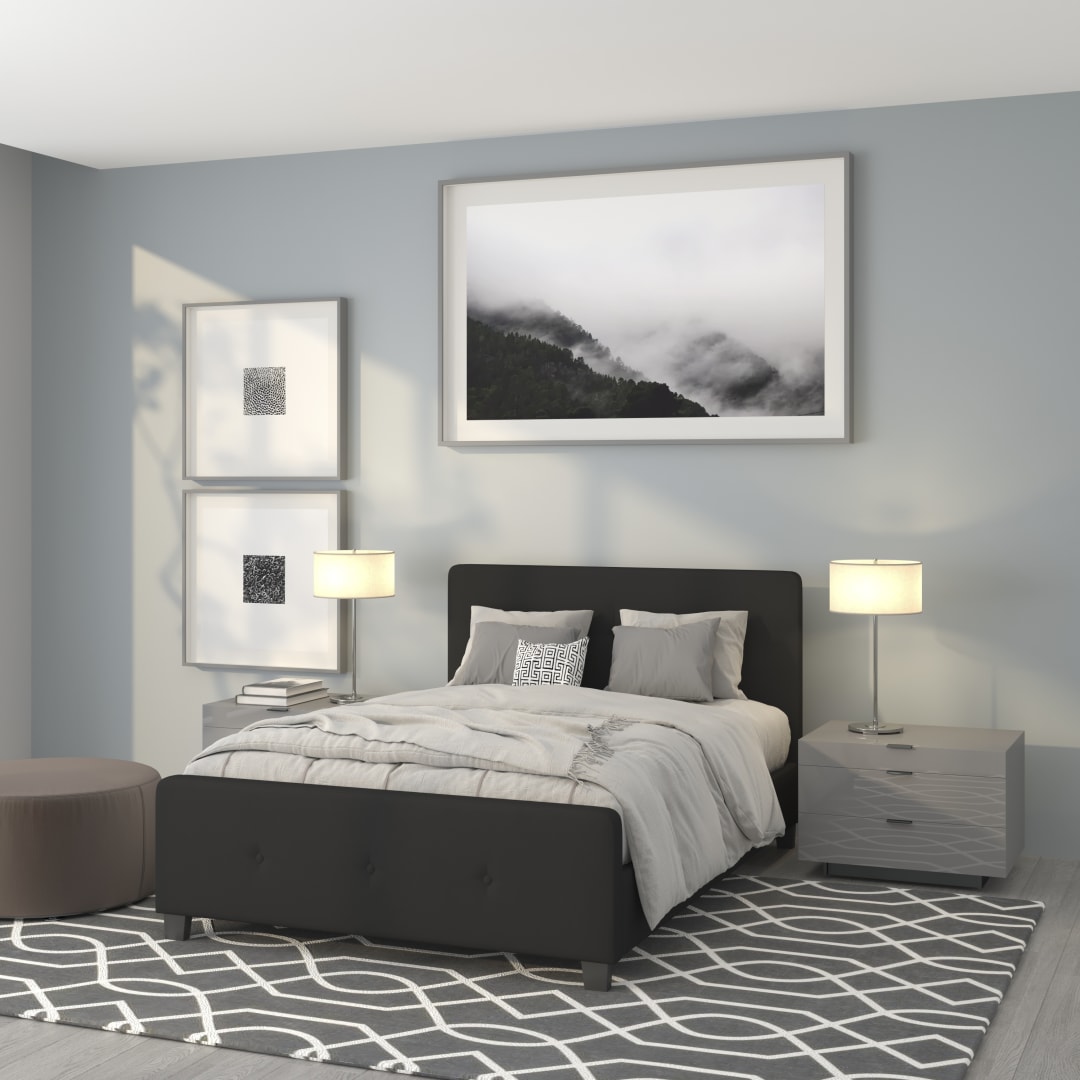 Tribeca Full Size Tufted Upholstered Platform Bed in Black Fabric