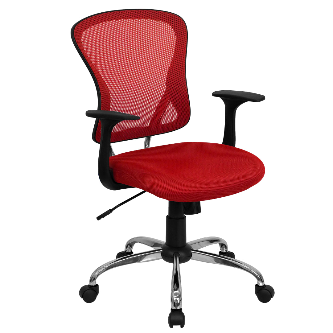 Alfred Mid-Back Red Mesh Swivel Task Office Chair with Chrome Base and Arms