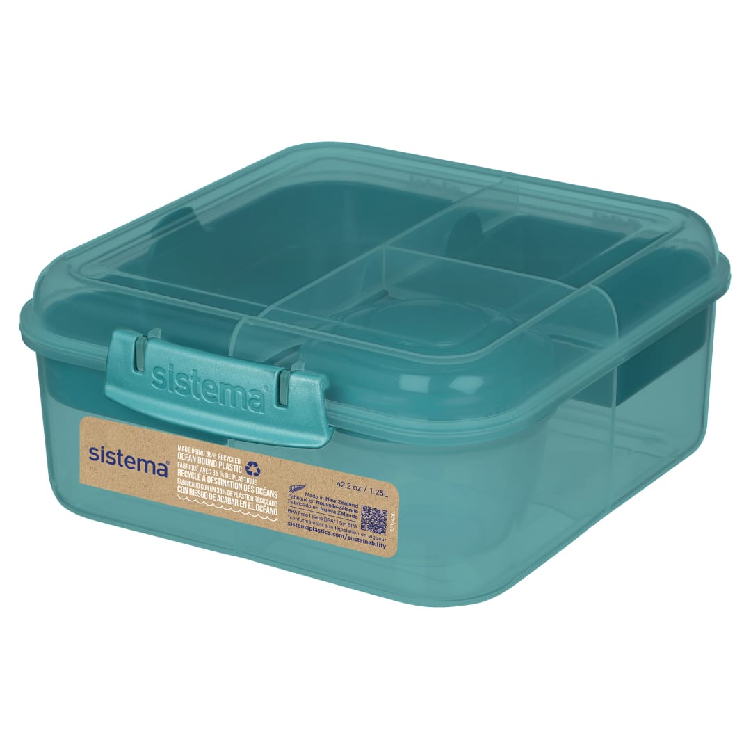 Sistema To Go fiambrera bento | Fiambrera con tarrina para yogur o fruta |  Plástico con destino al océano | 1,25 l | Verde Azulado